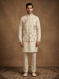 Hand Embroidered Silk Kurta Pajama Waistcoat Set