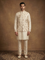 Hand Embroidered Silk Kurta Pajama Waistcoat Set