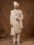 Silk Beige Sherwani With Hand Embroidery