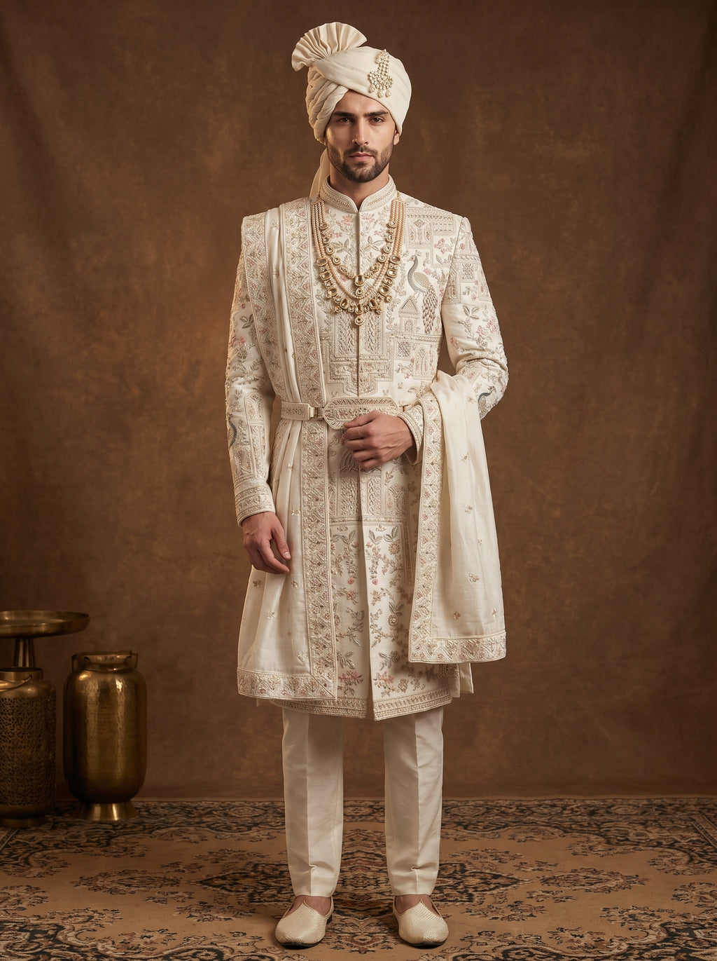Silk Sherwani With Hand Embroidery