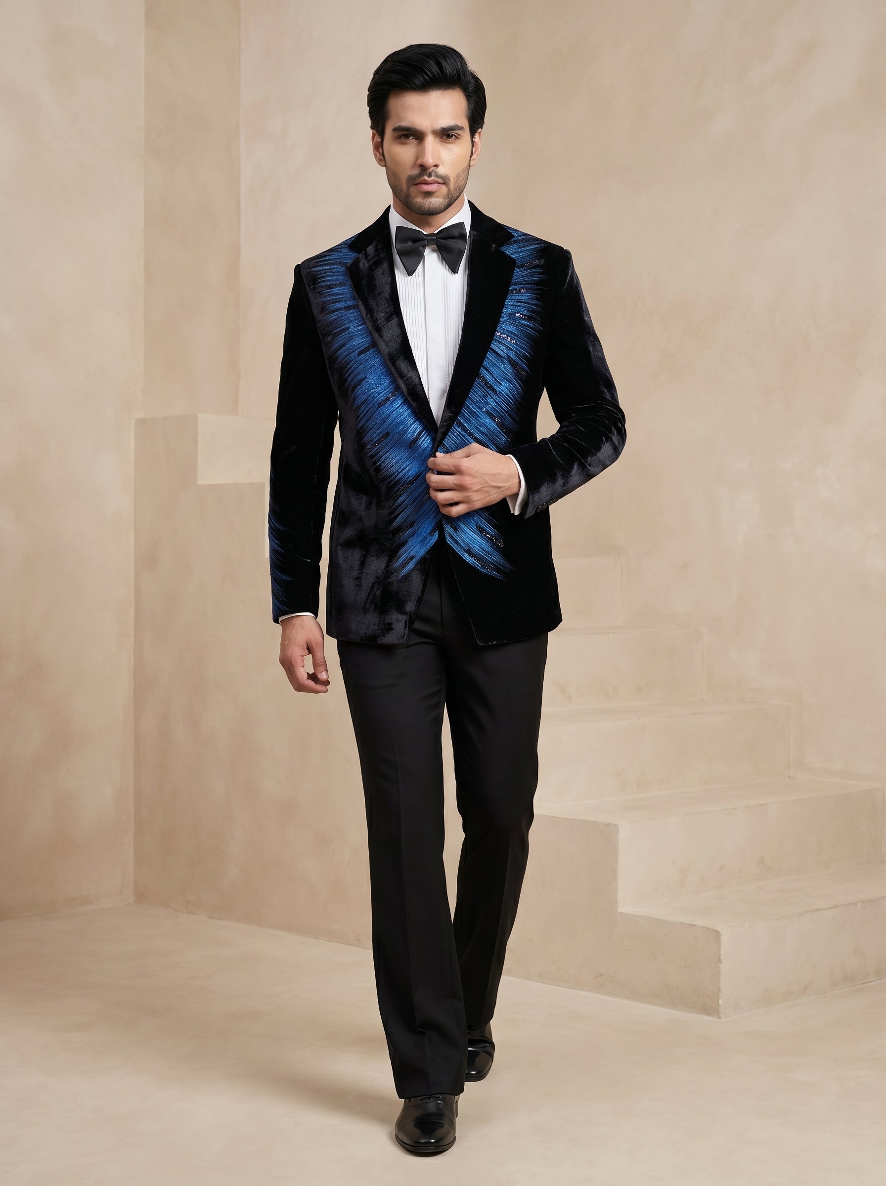 Black Velvet Hand Print Tuxedo