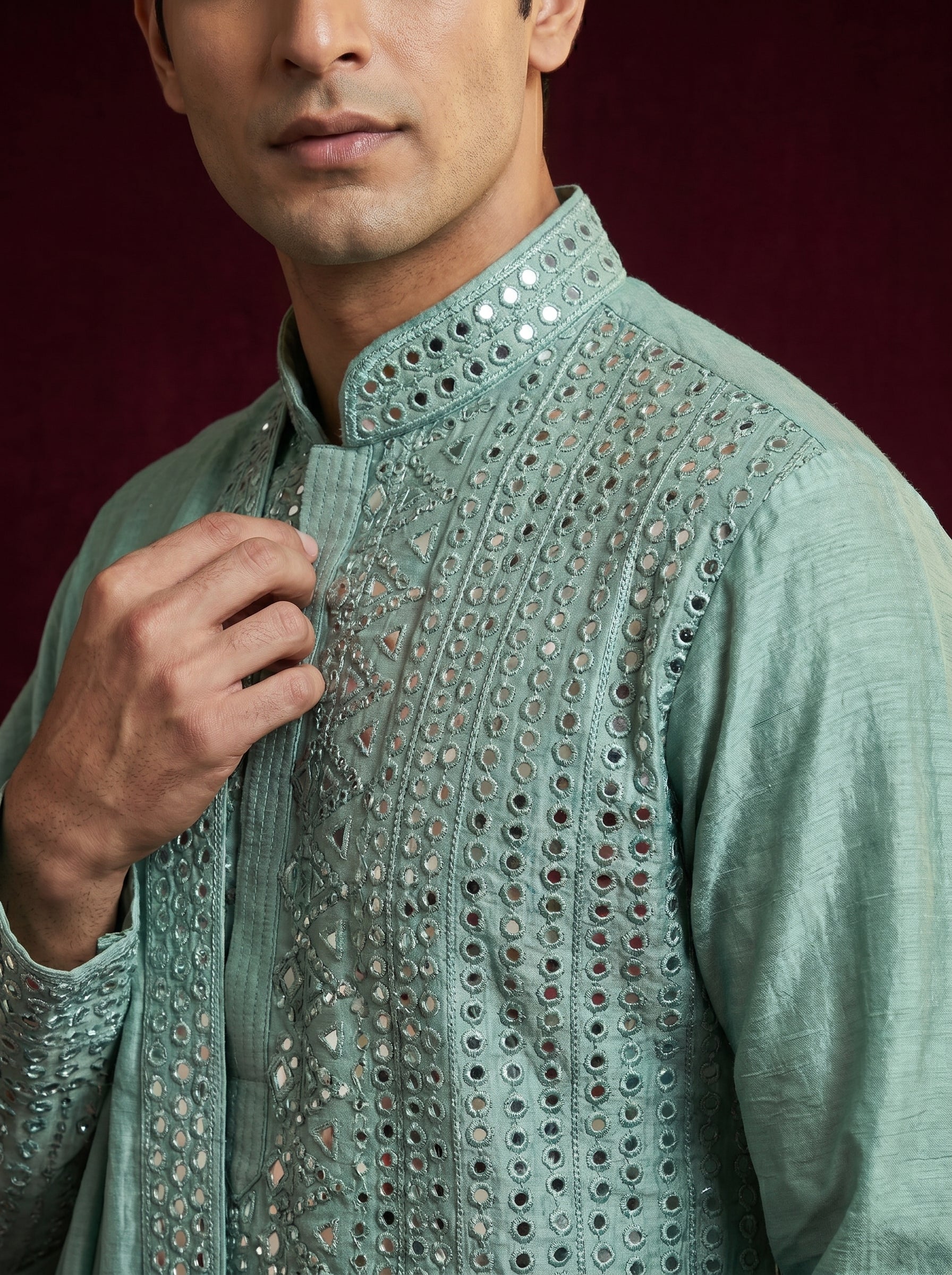 Silk Mirror Embroidered Kurta Pajama