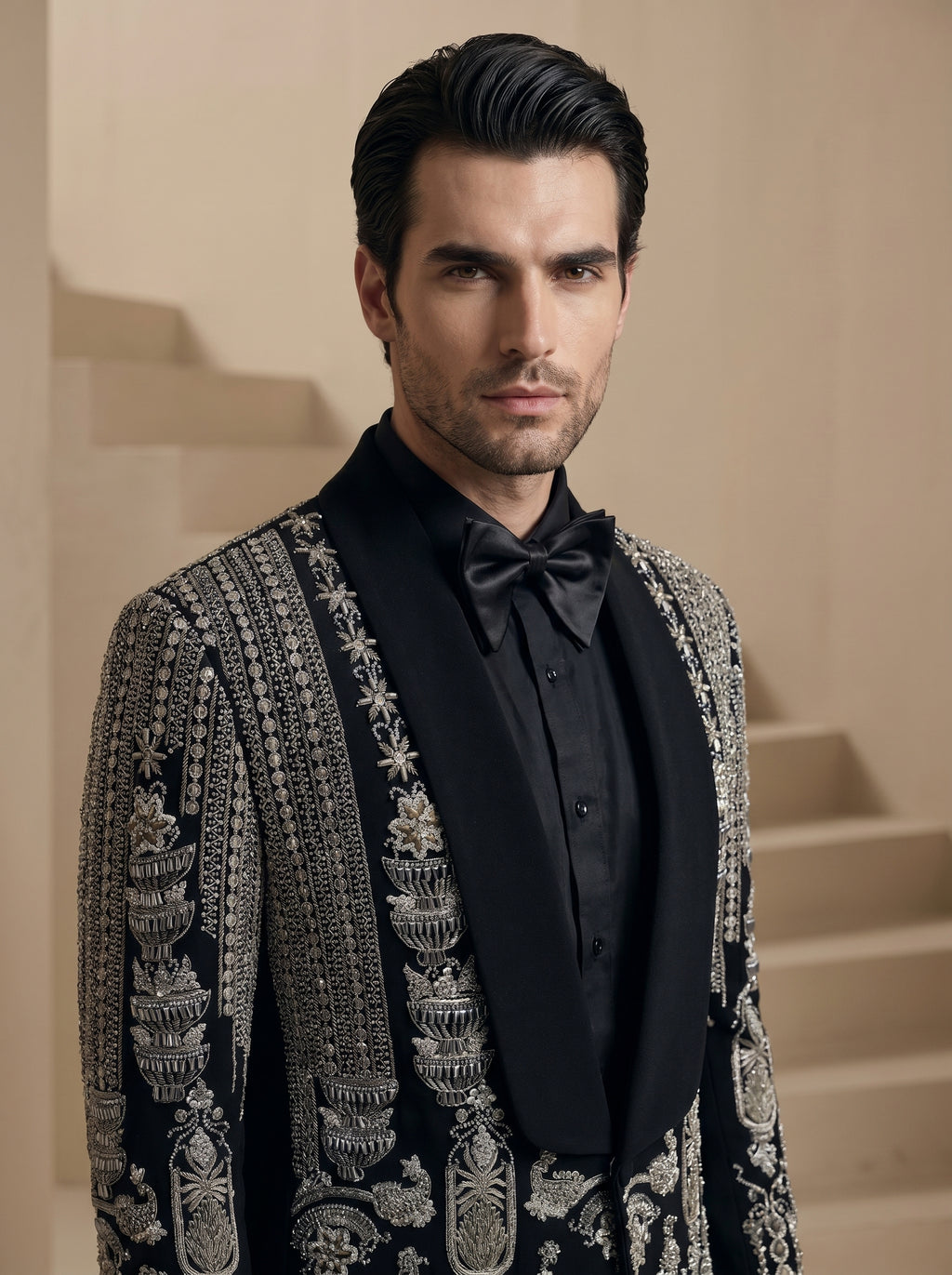 Black Japanese Hand Embroidered Tuxedo