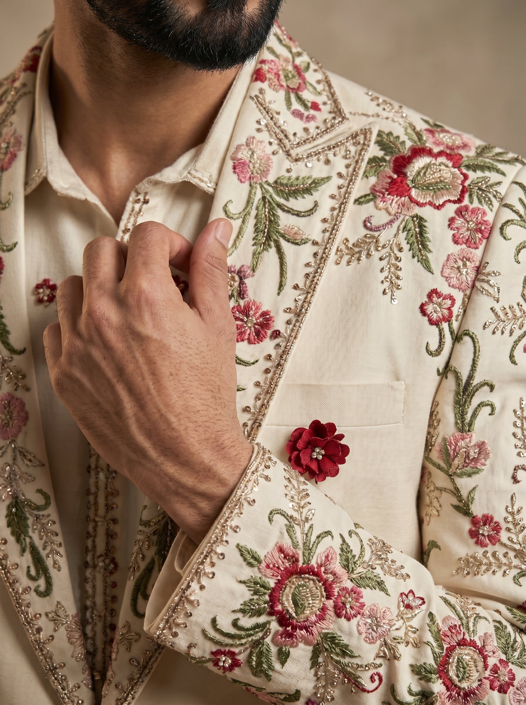 Cream Japanese Hand Embroidered Suit