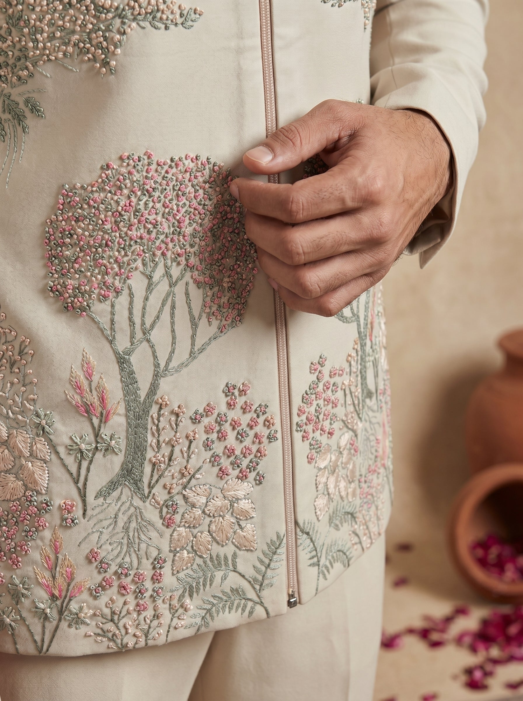 Japanese Shacket with Multi Color Thread Embroidery and French Knots