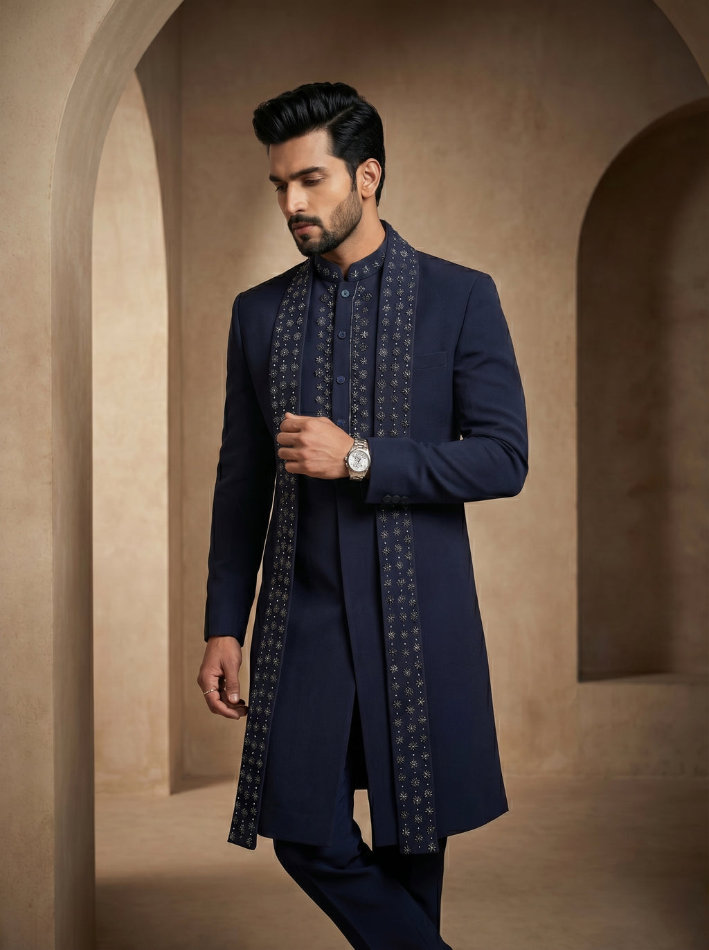 Blue hand Embroidered Indo Western