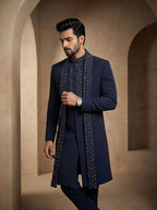 Blue hand Embroidered Indo Western