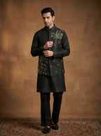 Hand Embroidered Silk Kurta Pajama Waistcoat Set