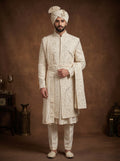 Ivory Silk Sherwani With Hand Embroidery