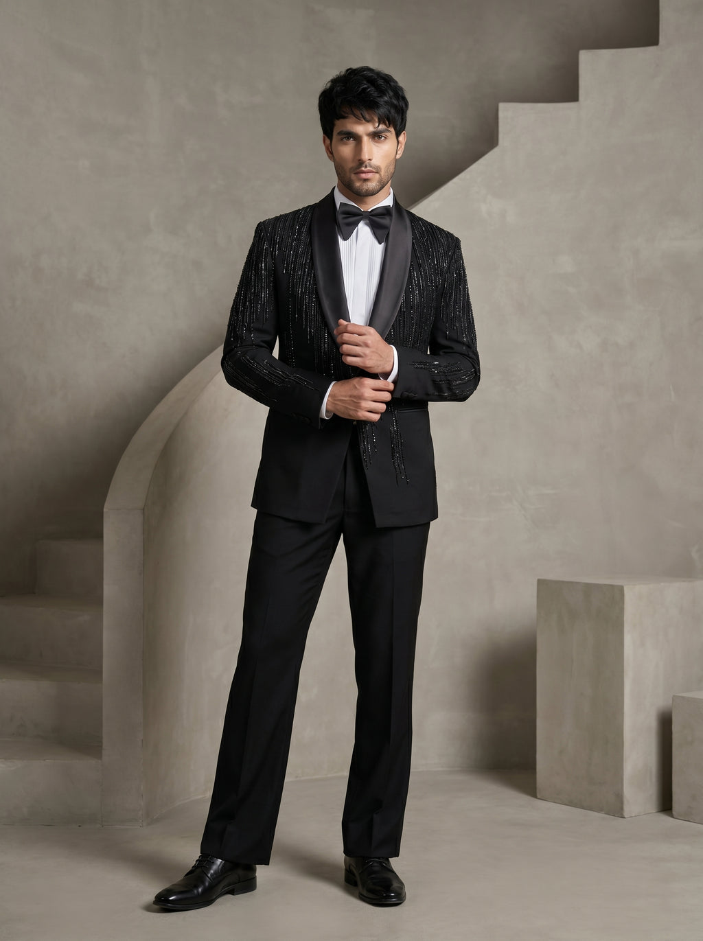 Black Japanese Hand Embroidered Tuxedo