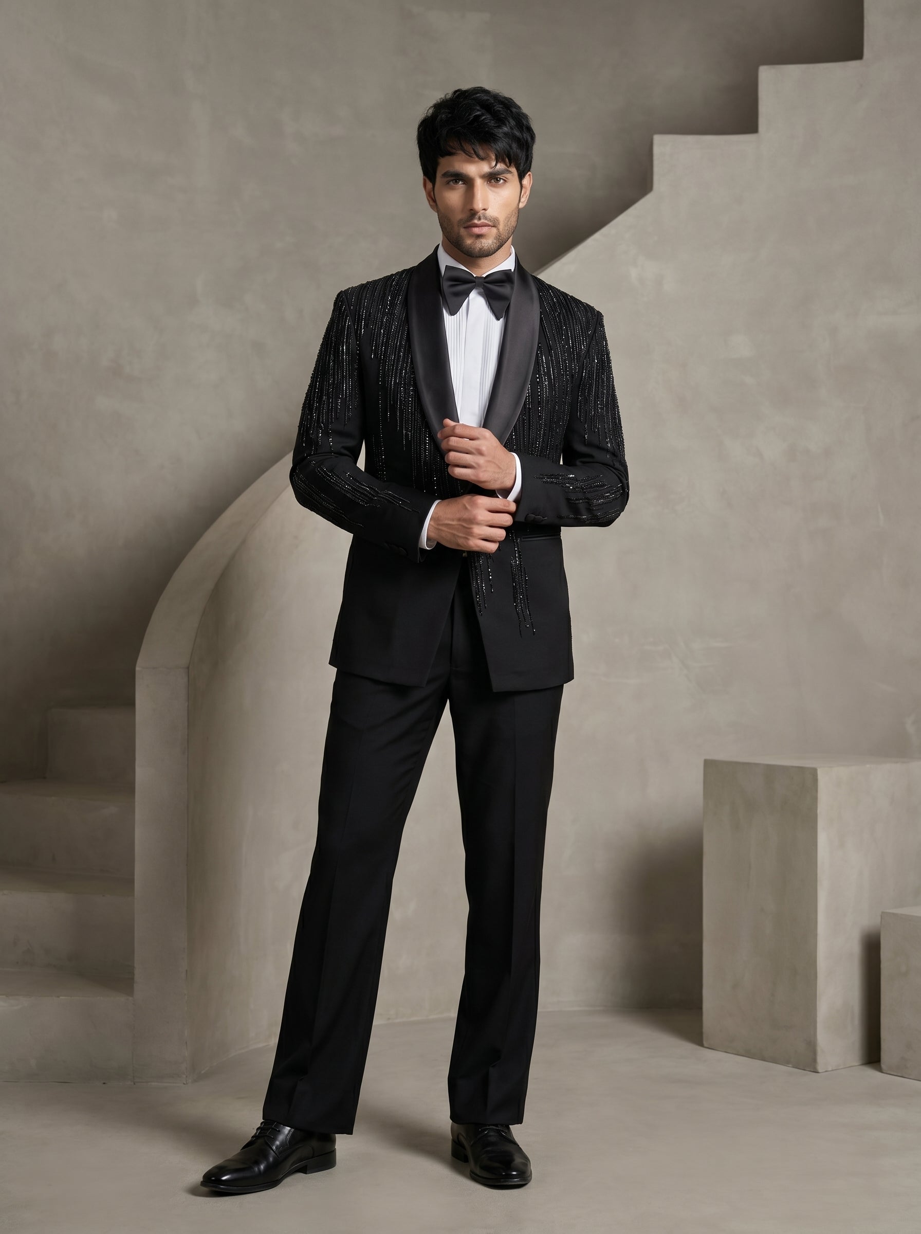 Black Japanese Hand Embroidered Tuxedo