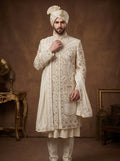 Ivory Silk Sherwani With Hand Embroidery