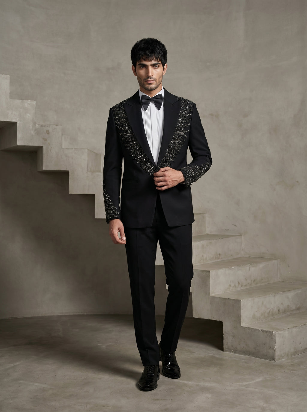 Black Japanese Hand Embroidered Tuxedo