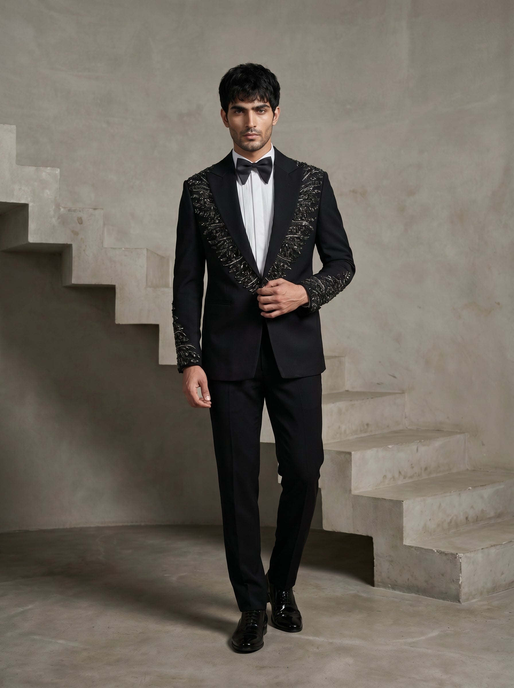 Black Japanese Hand Embroidered Tuxedo