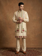 Hand Embroidered Silk Kurta Pajama Waistcoat Set