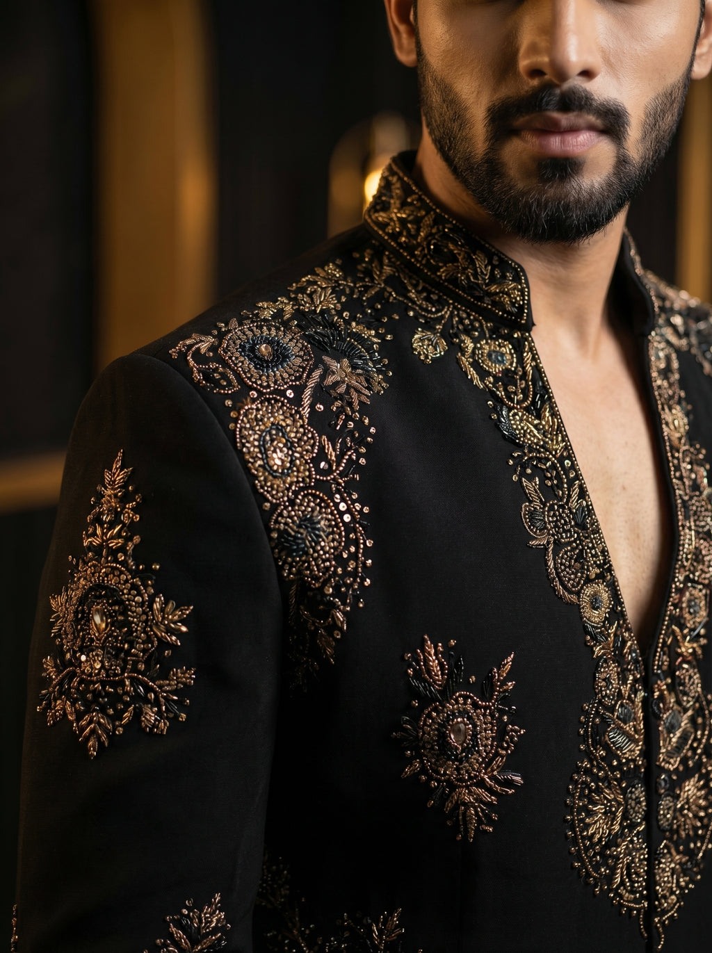 Black v neck hand work indo western