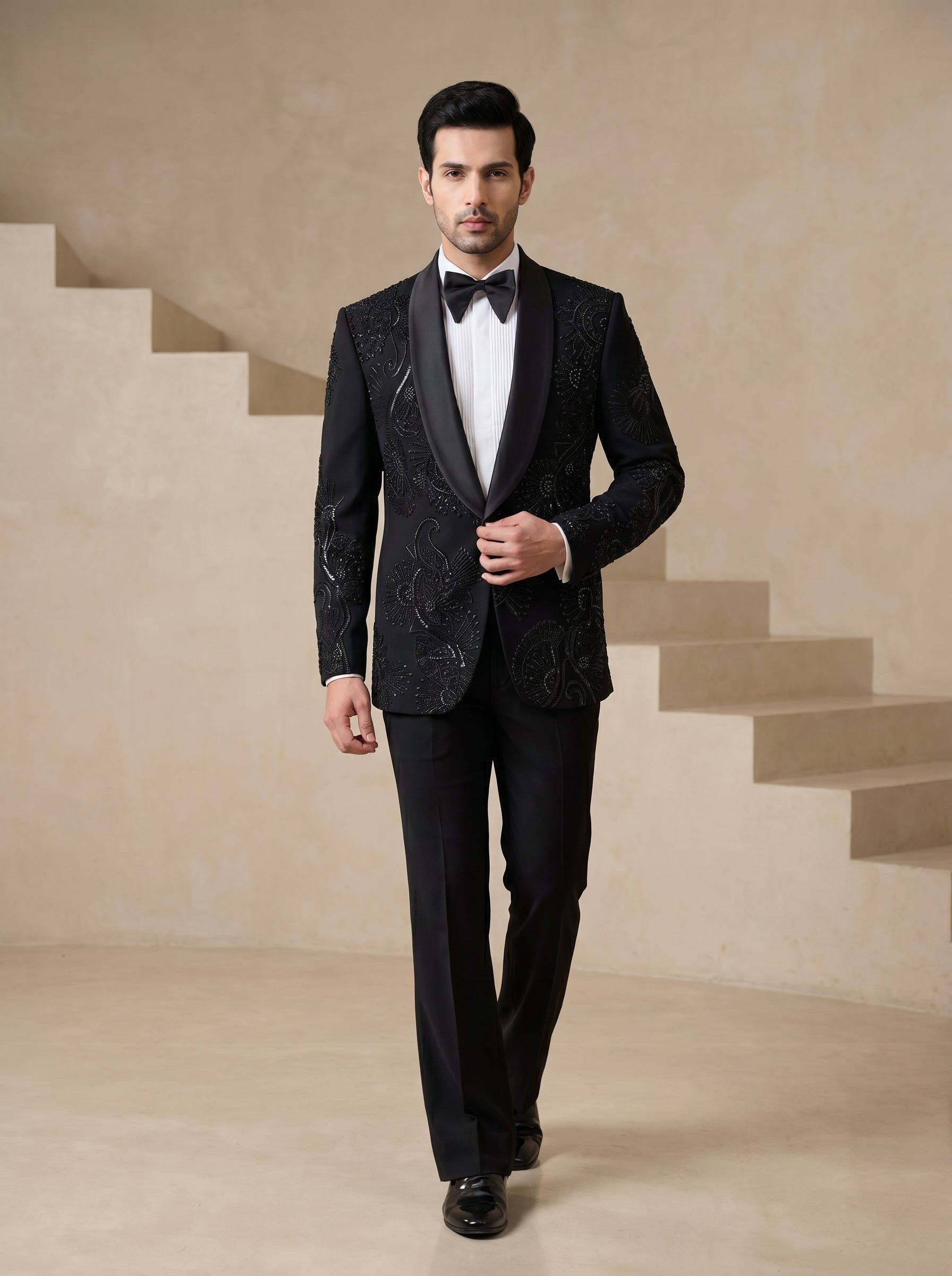 Black Japanese Hand Embroidered Tuxedo
