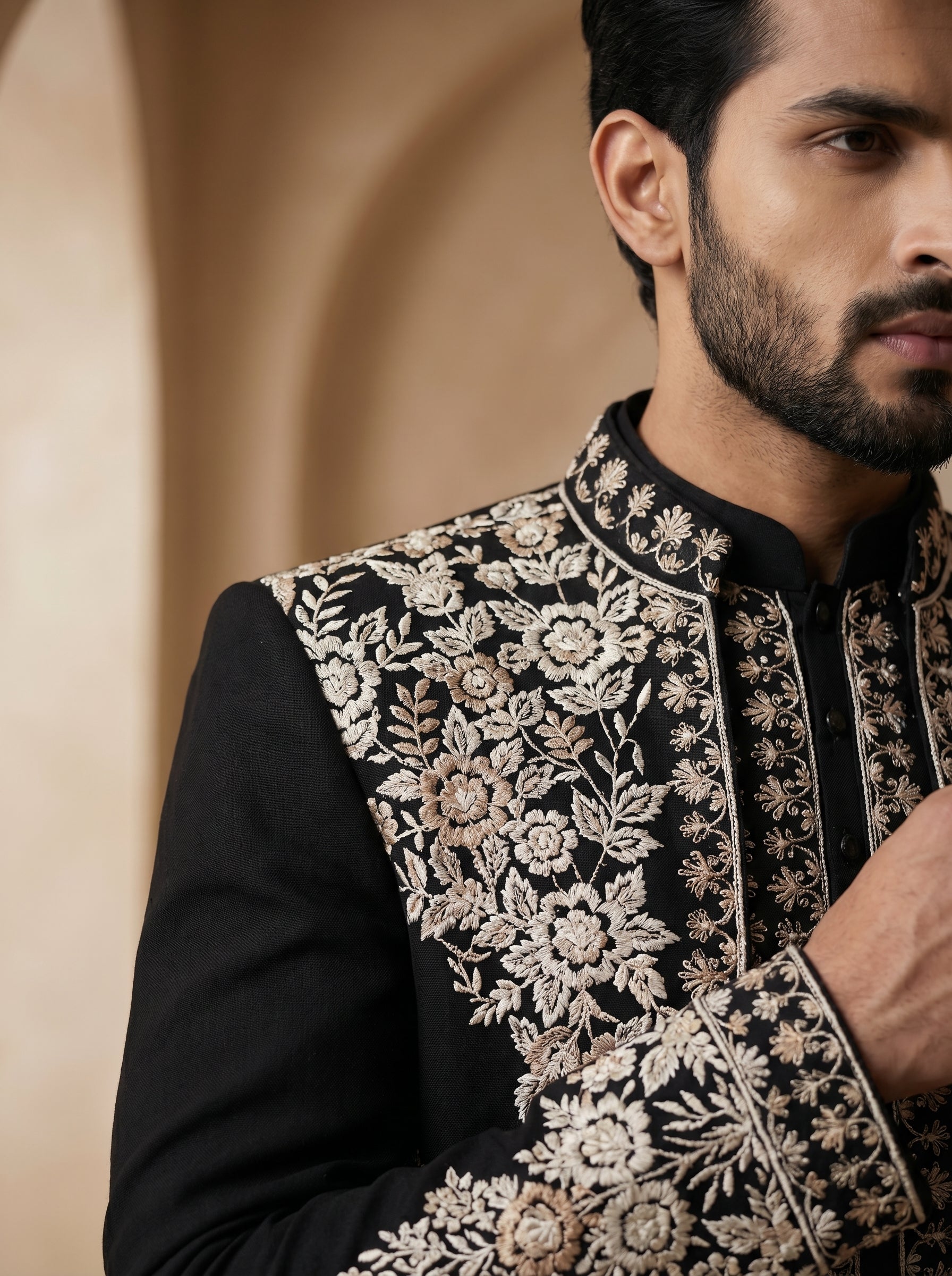 Black thread work & Hand Embroidered Indo Western