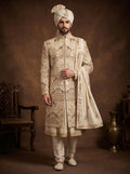 Silk Gold Sherwani With Hand Embroidery