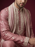 Silk Embroidered Kurta Pajama with Off White Bell Bottom