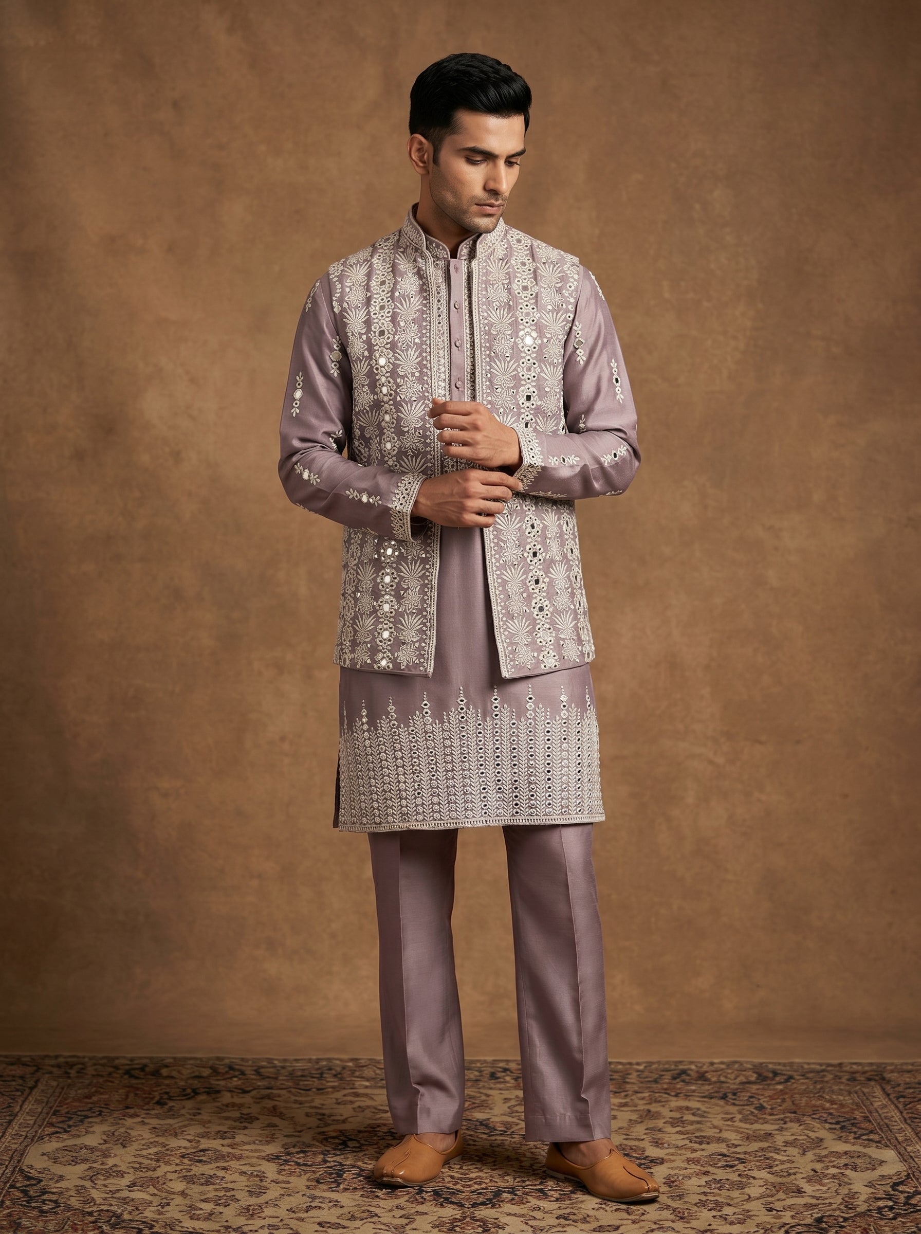 Silk Kurta Pajama Waistcoat Set