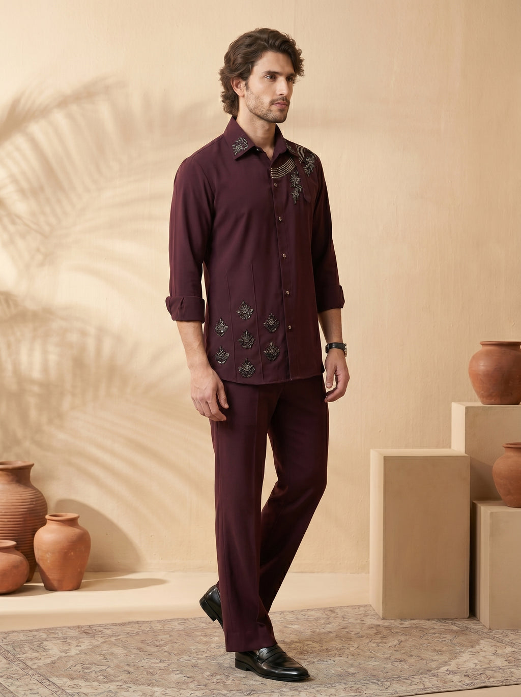 Hand embroidered designer shirts with same pants (SH-NU07)