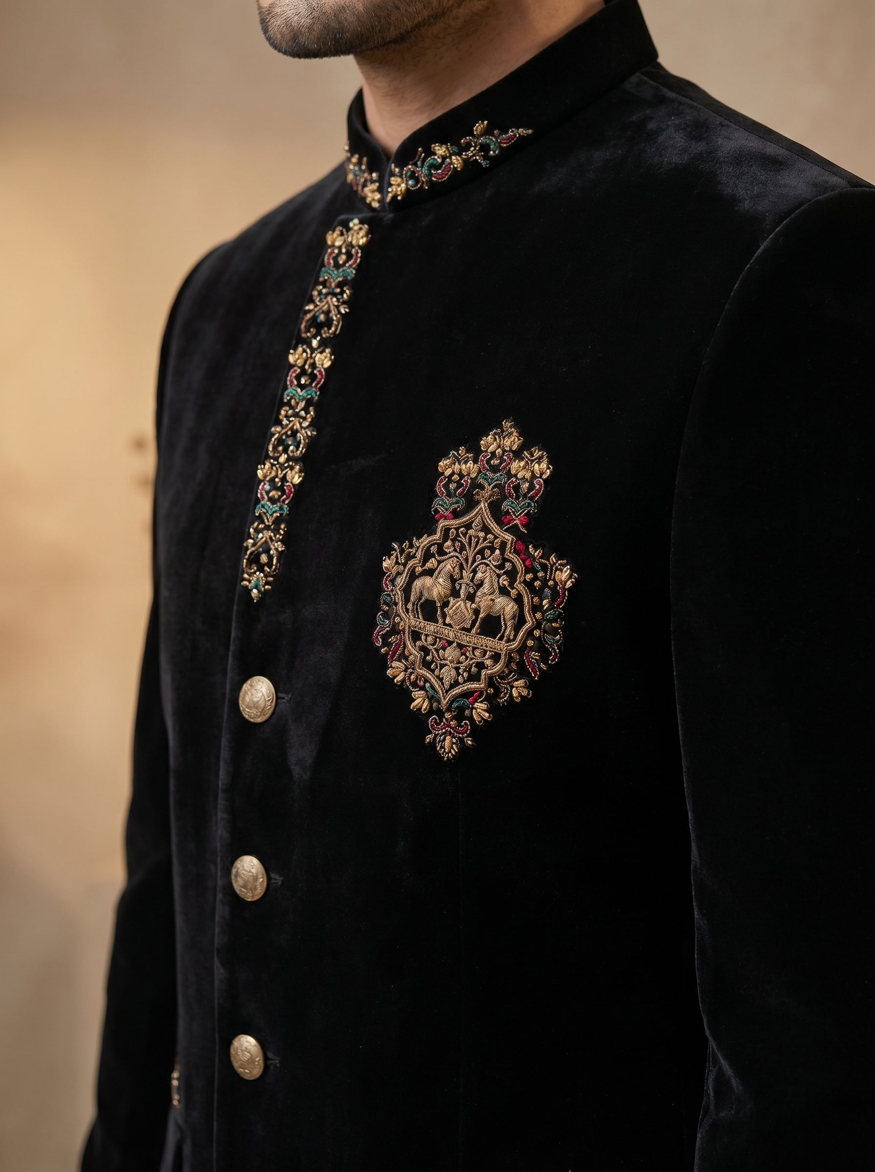 Velvet hand embroidered with metal broach jodhpuri