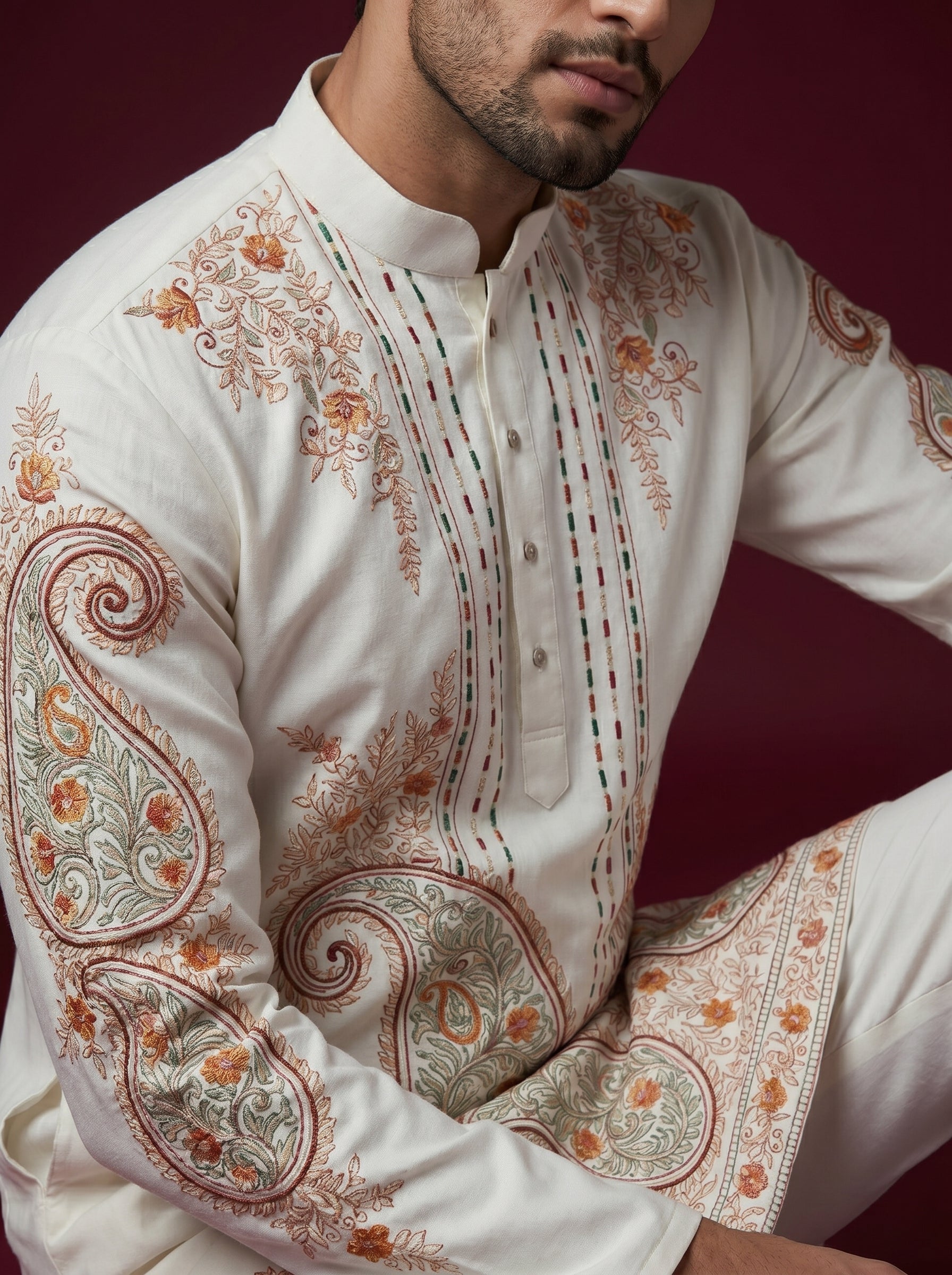 Japanese Hand Embroidered Kurta Pajama