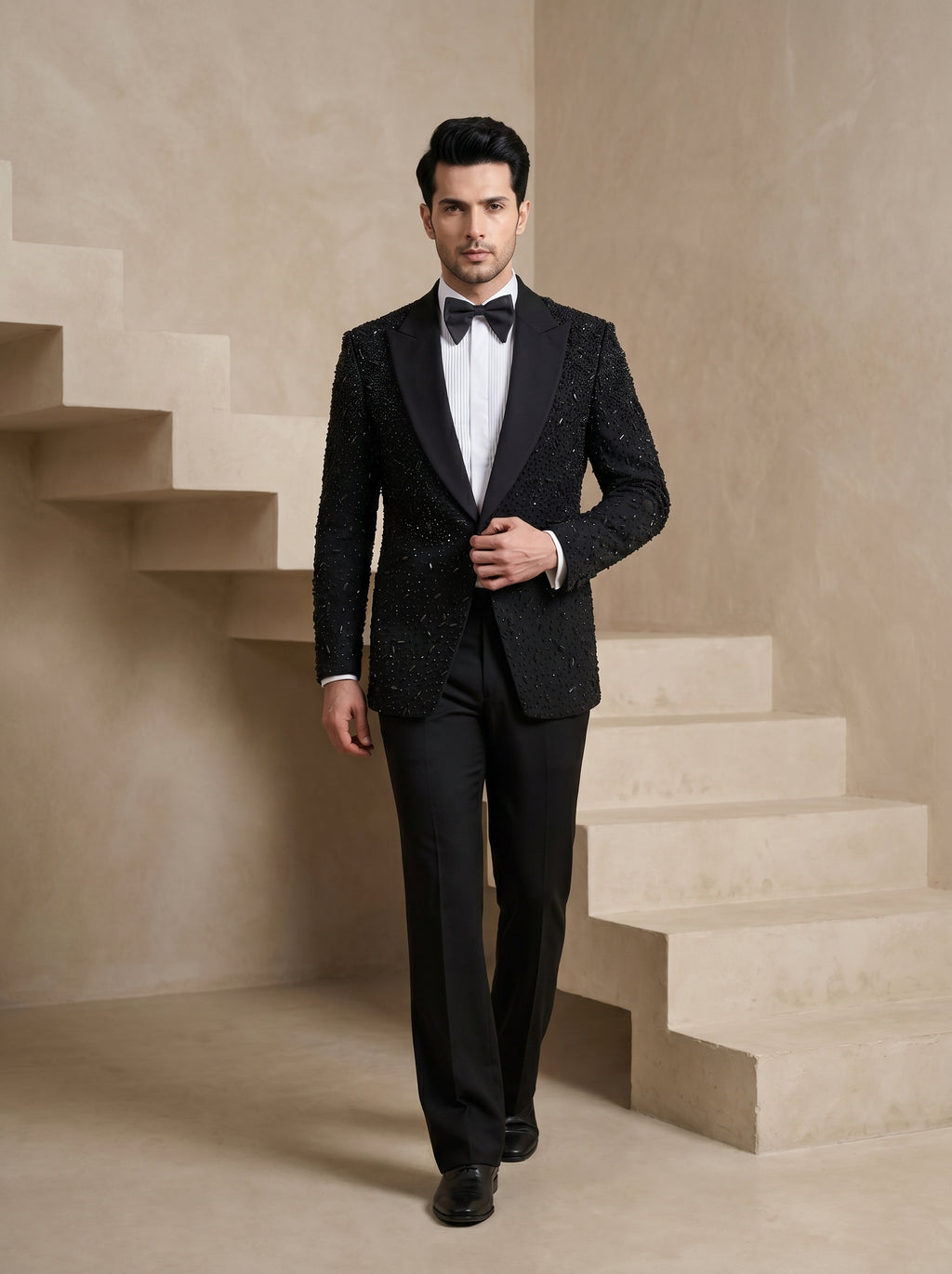 Black Japanese Hand Embroidered Tuxedo