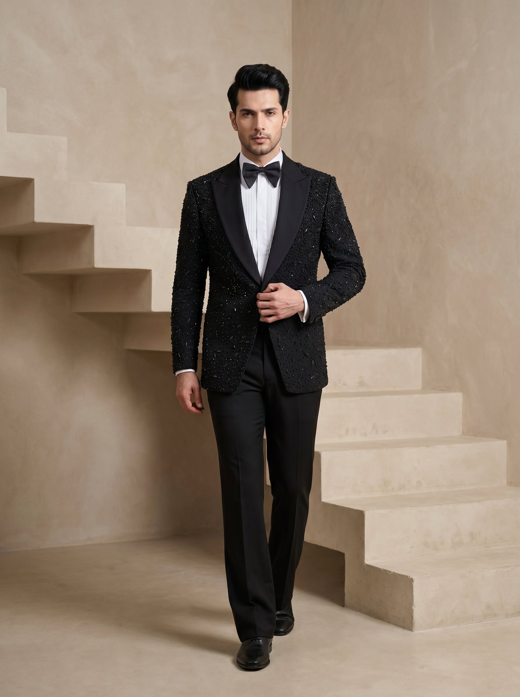 Black Japanese Hand Embroidered Tuxedo
