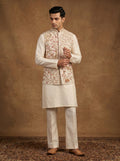 Hand Embroidered Silk Kurta Pajama Waistcoat Set