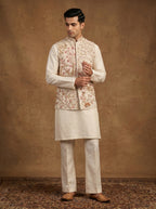 Hand Embroidered Silk Kurta Pajama Waistcoat Set