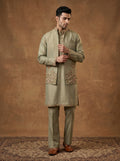 Hand Embroidered Silk Kurta Pajama Waistcoat Set