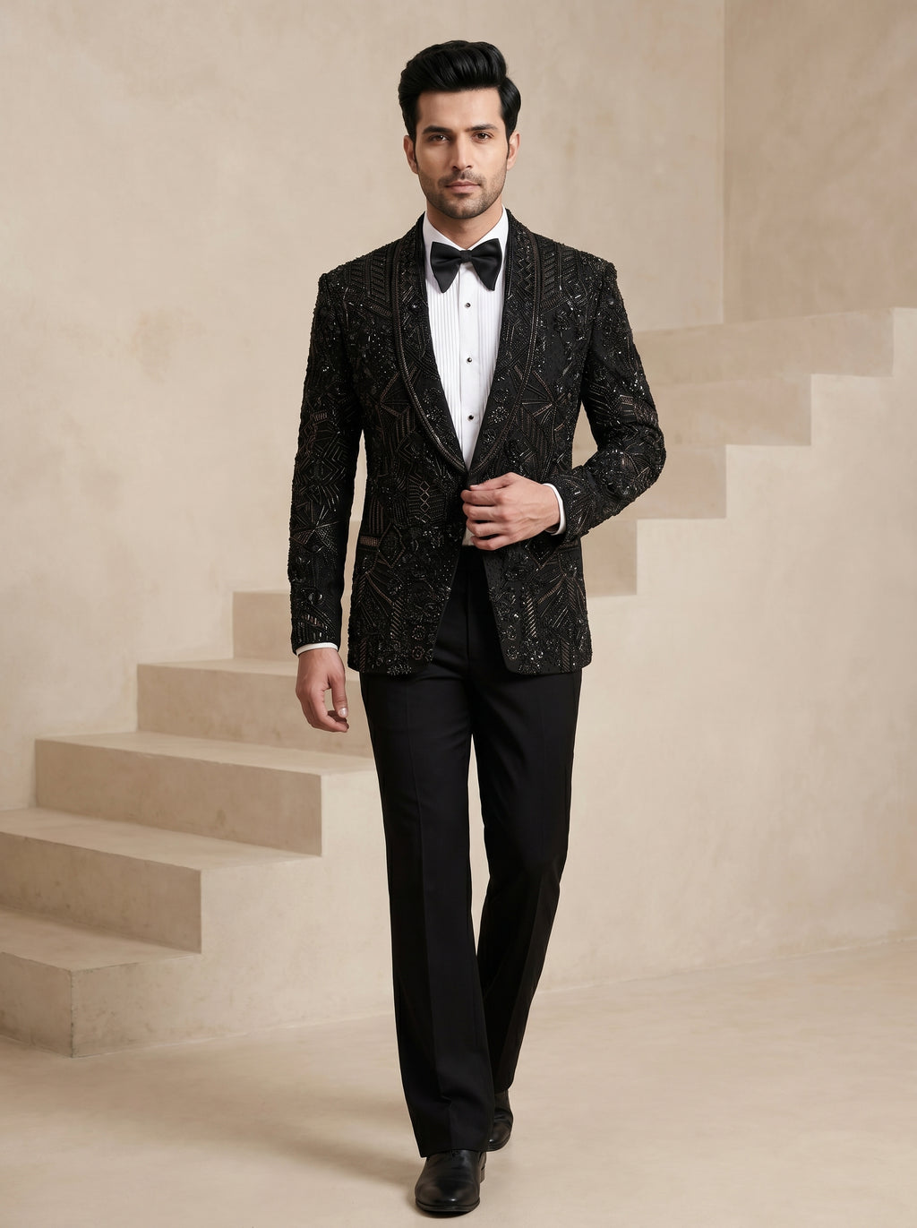 Black Japanese Hand Embroidered Tuxedo