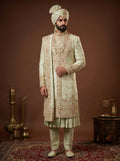 Silk Pista Sherwani With Hand Embroidery