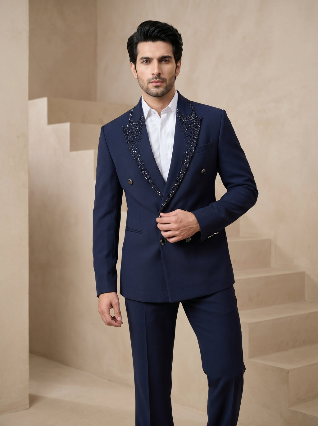 Blue Japanese Hand Embroidered Tuxedo