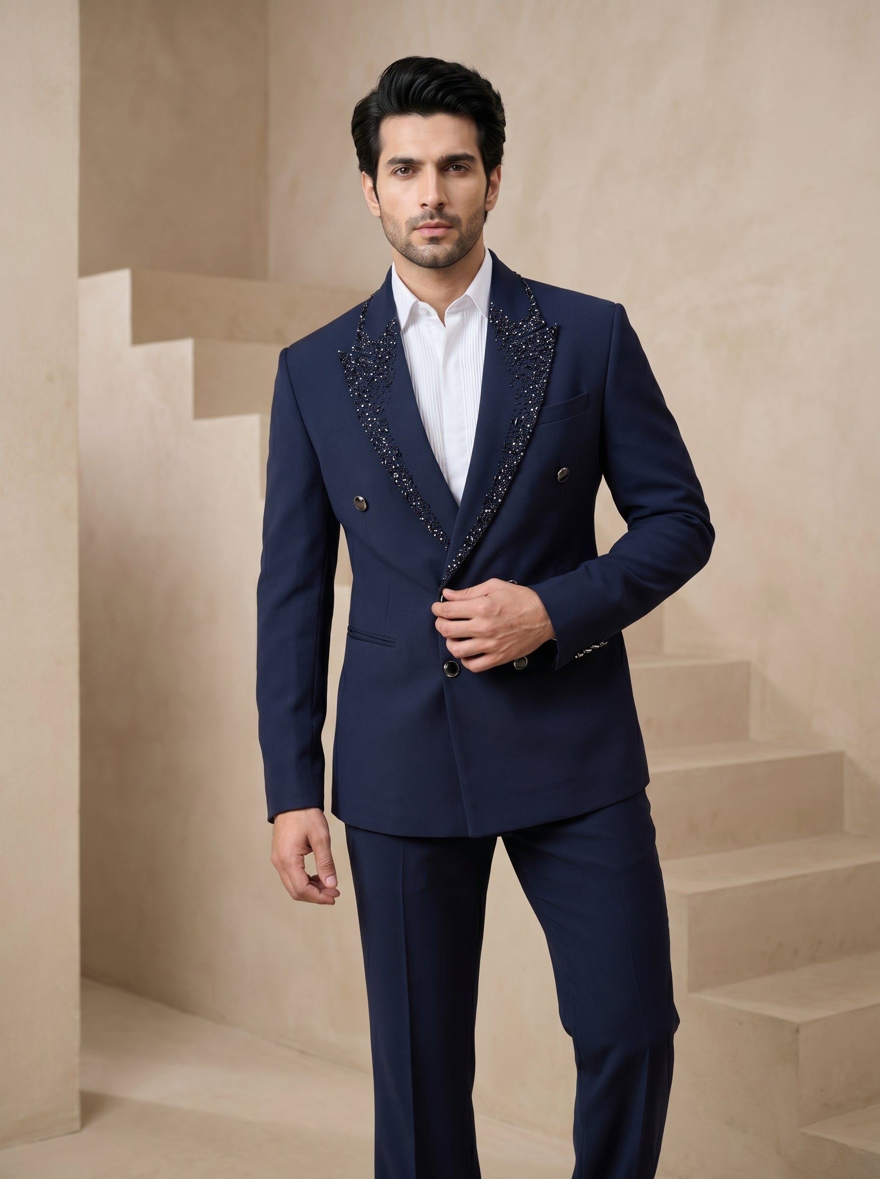 Blue Japanese Hand Embroidered Tuxedo