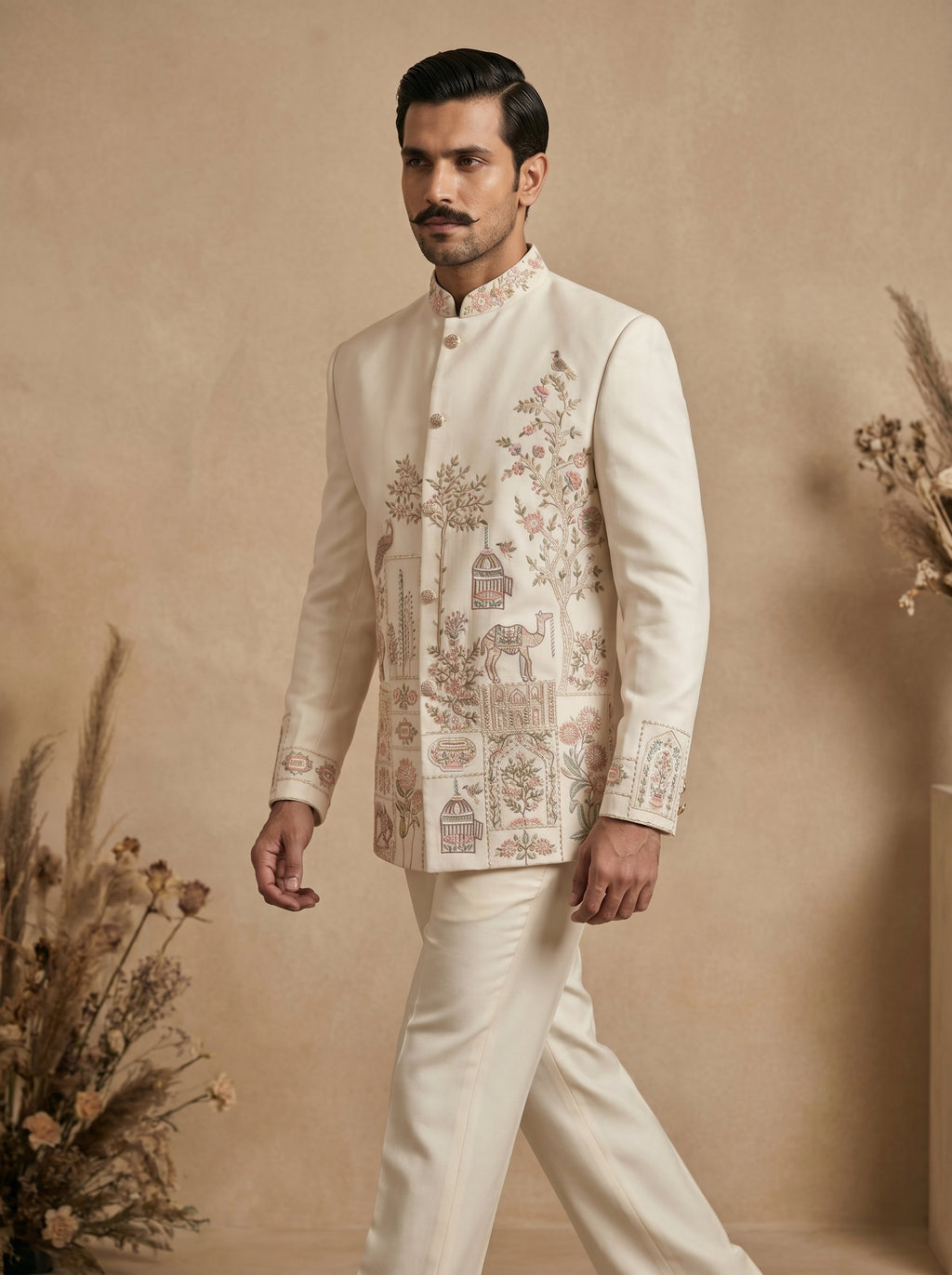 Ivory Jodhpuri with multicolor thread and hand work