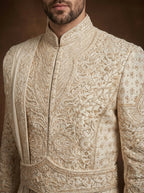 Ivory Silk Sherwani With Hand Embroidery