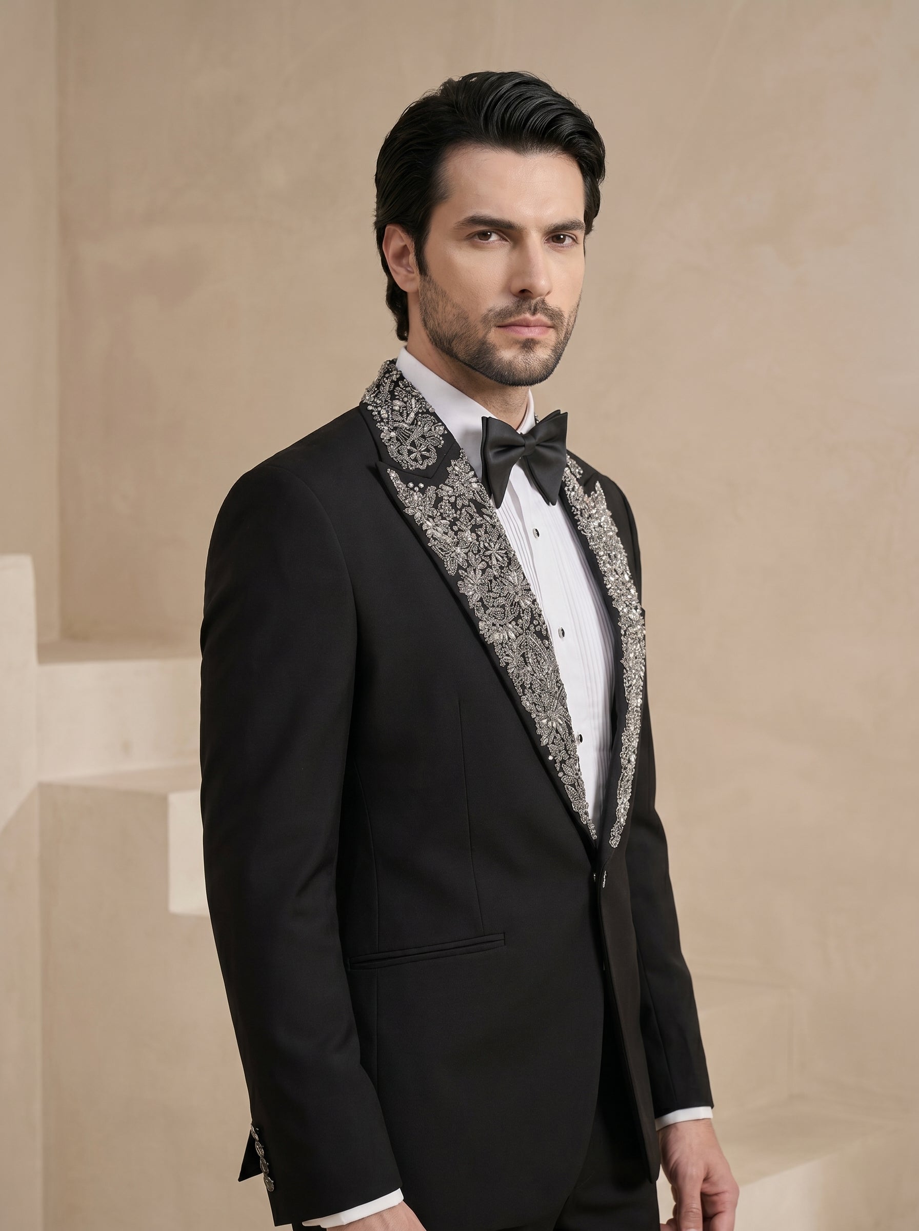 Black Japanese Hand Embroidered Tuxedo