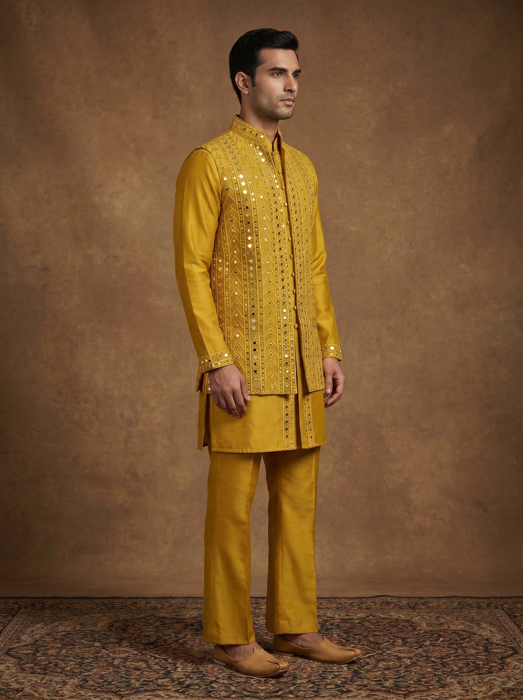Silk Kurta Pajama Waistcoat Set