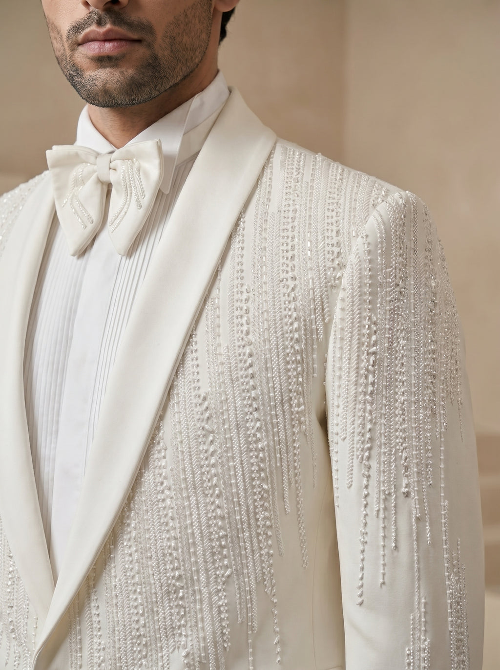 White Japanese Hand Embroidered Tuxedo