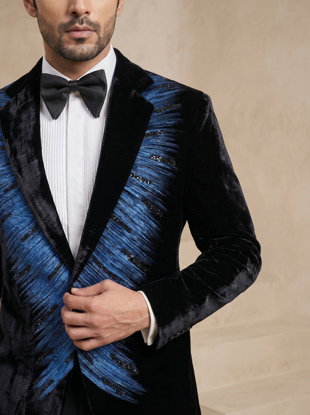 Black Velvet Hand Print Tuxedo