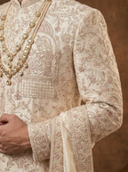 Silk Beige Sherwani With Hand Embroidery