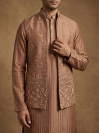 Hand Embroidered Silk Kurta Pajama Waistcoat Set