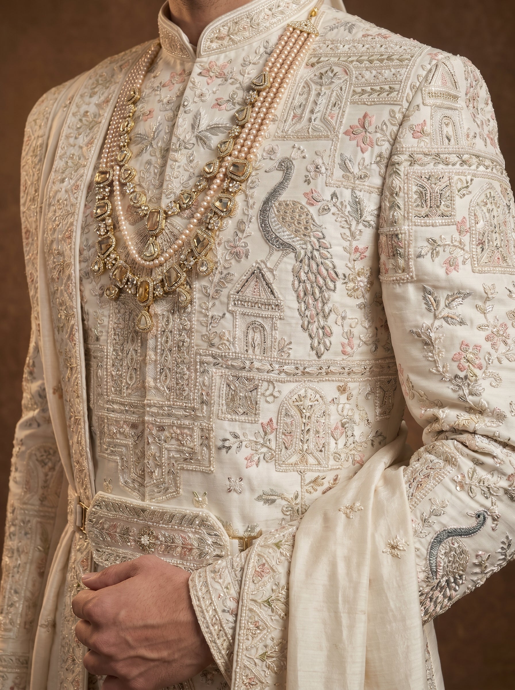Silk Sherwani With Hand Embroidery
