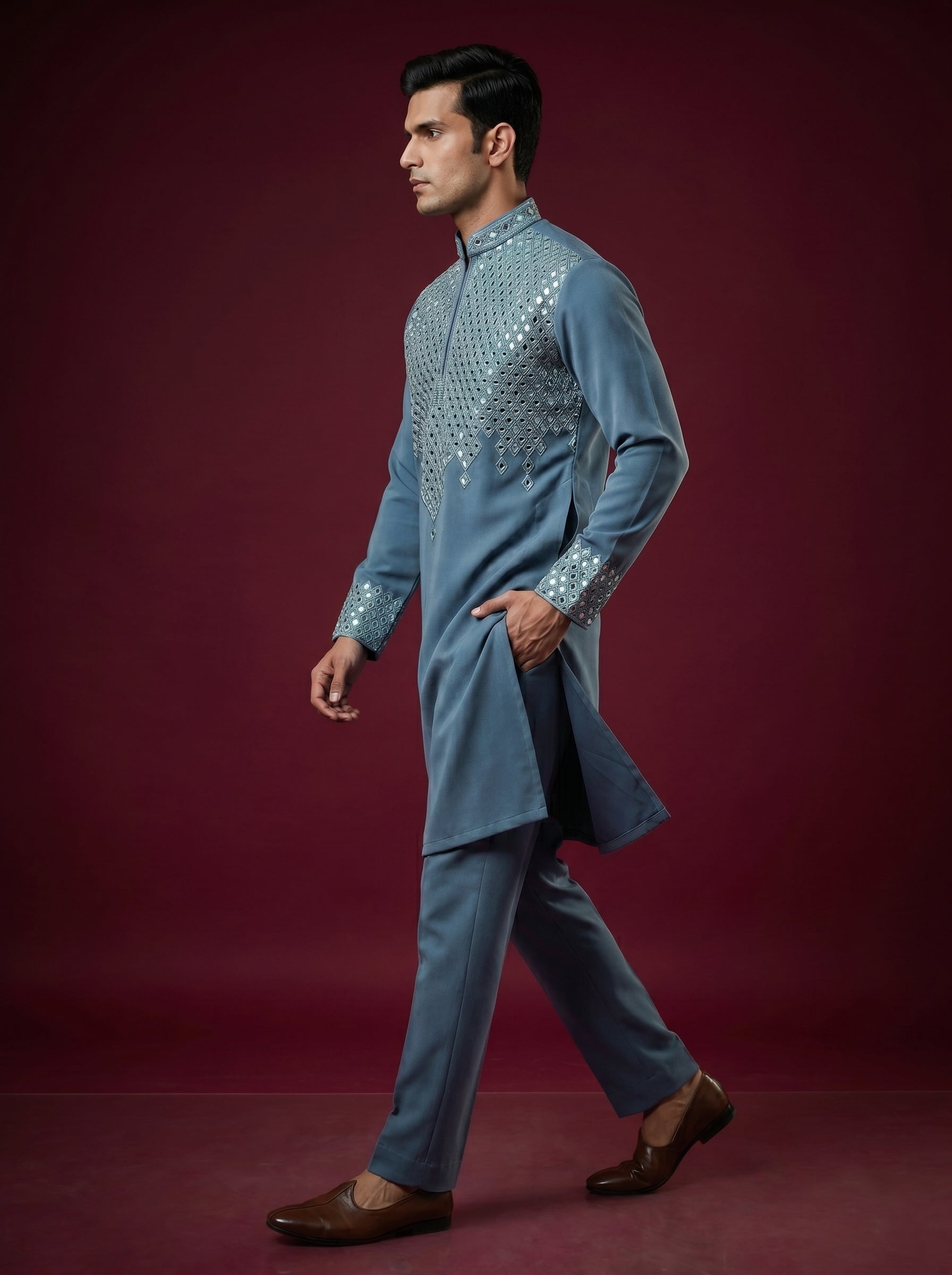 Japanese Hand Embroidered Kurta Pajama
