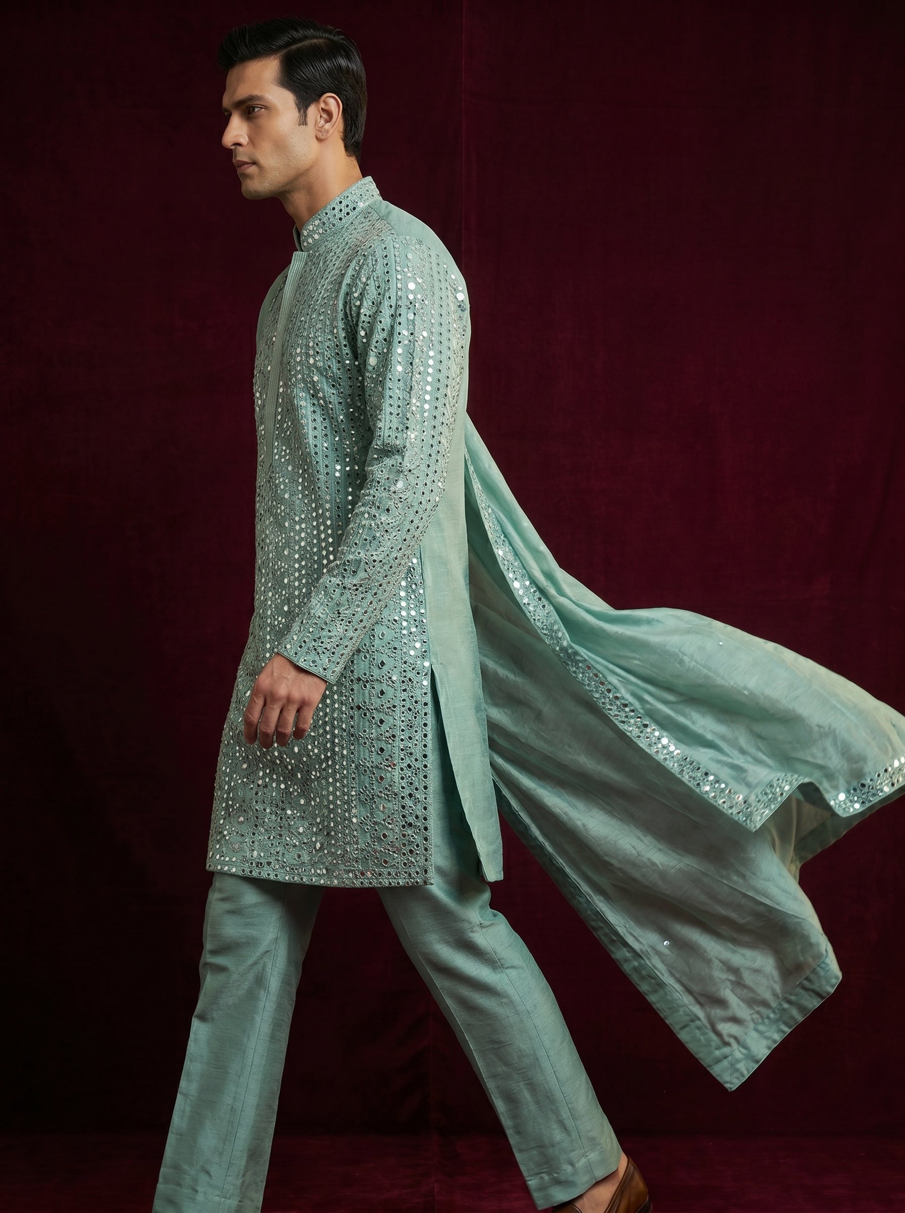 Silk Mirror Embroidered Kurta Pajama