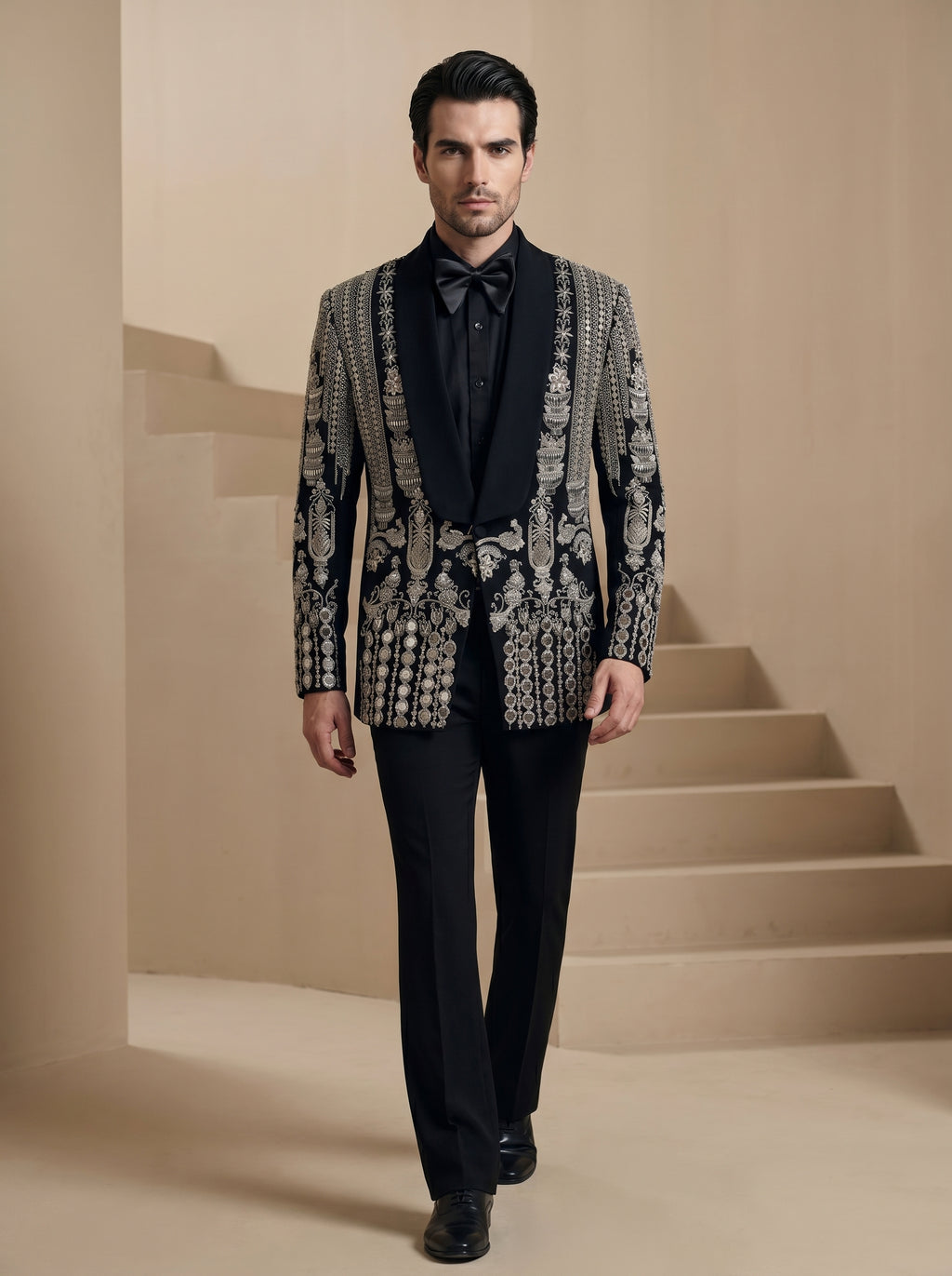 Black Japanese Hand Embroidered Tuxedo