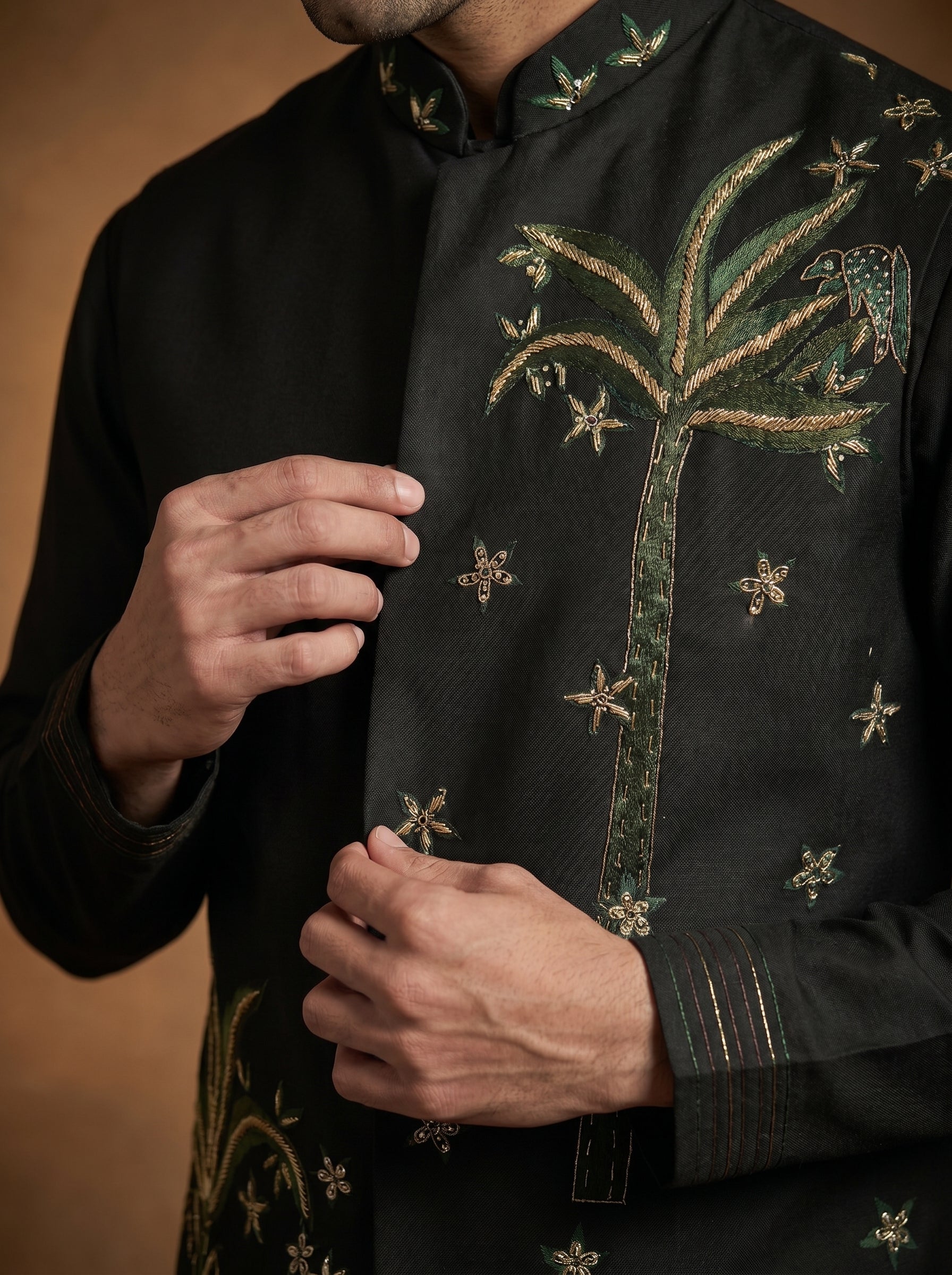 Hand Embroidered Silk Kurta Pajama Waistcoat Set